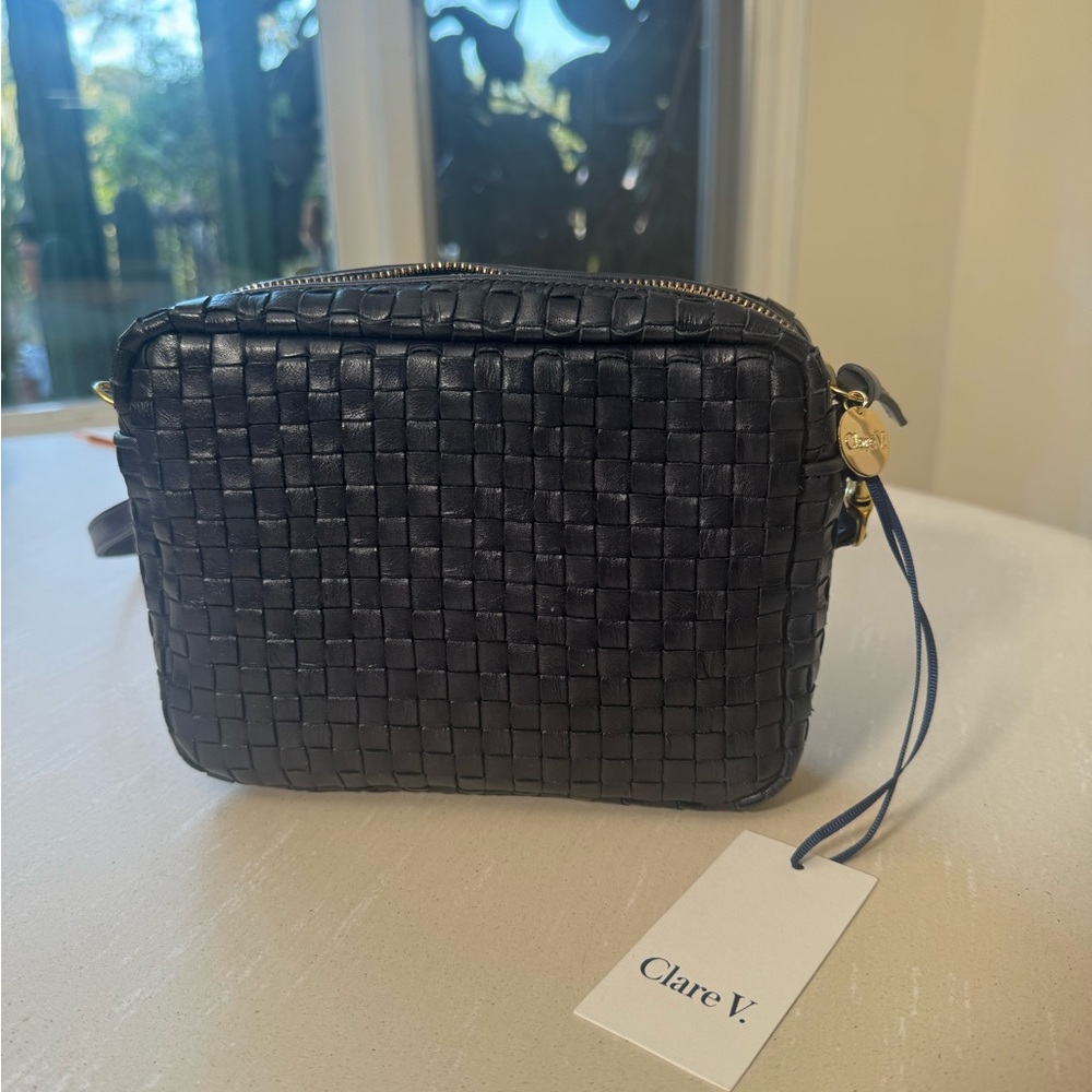Clare V Midi Sac Dark Navy Woven Leather, NWT